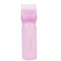 Pink translucent hair dye applicator bottle with integrated comb brush head - G1010 Bottle / Pink