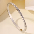 Bracciale in acciaio al titanio argento con una fila di pietre di zircone rettangolari - Zirconia Rettangolare a Fila Singola / Argento