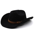 Classic black suede western cowboy hat with brown leather band and metal buckle accessory - M(56-58CM) Adjustable / Black