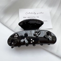 Elegante pinza de pelo negra de acetato con flores de cristal y mariposas para mujer - 8cm*4cm 24g / Negro