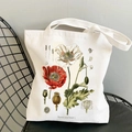 White canvas tote bag with red and white vintage Papaver somniferum botanical print - Papaver Somniferum Illustration (STD344-G)