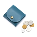 Blue genuine leather mini coin purse with brass snap button and decorative coins - Navy Blue