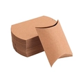 Flat lay and assembled brown kraft paper pillow boxes for gift packaging and favors - Natural Box / Yellow