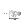 Silver butterfly labret stud earring with white zircon inlay and 0.83cm width - Exquisite Butterfly (0169-4#) / Silver