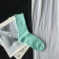Mint green ribbed cotton socks for women, stylish Japanese JK style loose hosiery style - Short Lake Blue