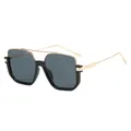 Gafas de sol clásicas de doble puente con montura negra y patillas de metal en color oro - Como se muestra / Marco Negro Lente Gris - Patilla Dorada