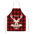 Christmas apron with red and black plaid reindeer and Happy Holidays print - A32-Red Black Plaid Deer Head Holidays