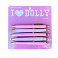 Set of 5 pink and purple ballpoint pens with Dolly Parton theme quotes on card - Dolly Theme