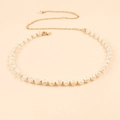 Detail of gold metal chain waist belt with woven faux pearls and shell-shaped charms - 19174-Gold Hollow Pearl Ball Decorative Style