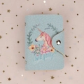 Light blue PU leather card holder with unicorn illustration and metal snap closure - Unicorn Blue Base