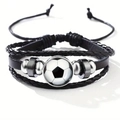 Braided leather football charm bracelet with adjustable cords and soccer ball glass dome - Football