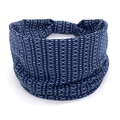 Navy blue bohemian wide elastic headband with white dotted print for sports or yoga - 51