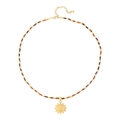 Tiger eye beaded necklace with a golden sun pendant and stainless steel chain details - Sun Pendant Beaded Style / Tiger Eye