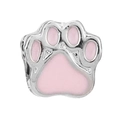 Pink cat paw charm bead in silver finish for DIY bracelet and necklace jewelry - Pink Cat Paw Charm (024)