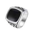 Men's vintage titanium steel signet ring with black stone and Celtic knot patterns - US 7 / Square Enamel Ring