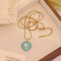 Bohemian gold snake chain necklace with a turquoise heart and evil eye pendant detail - 10# Long Style Turquoise
