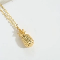 Detailed close-up of 14k gold plated pineapple pendant with textured scales on a link chain - Xl2921 -1 Pineapple