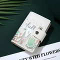 White compact card holder with cute cartoon rabbit floral pattern and snap closure - Love You - 20 Slots
