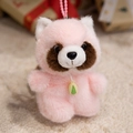 Pink and white plush panda keychain with soft fur texture and a green leaf charm - Red Panda / 15CM