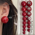 Boucles d'oreilles clips rouges brillants en plusieurs tailles avec design en argent S925 - 4163-2.0cm Clip d'oreille perle rouge