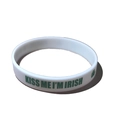 White silicone wristband with green Kiss Me I'm Irish text and clover for St. Patrick's Day - White Kiss Me Style