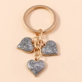 Sparkly heart keychain with gold ring and three silver glitter heart charms - Large Heart / Silver