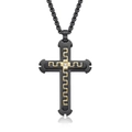 Collana a croce nera in acciaio inossidabile con motivo dorato e piccolo diamante incastonato - Pendente Singolo Nero e Oro