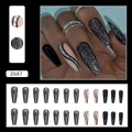 Unghie finte a ballerina nere glitterate con strass e accenti di perle, modello Z687 - Ballerina Glitterata (Z687) - Stile Colla