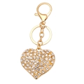 Golden heart keychain with sparkling crystal rhinestones and metal lobster clasp hook - Gold