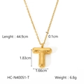 Detail view of gold bubble letter T necklace with precise dimensions and weight specs - Letter T (HC-N40051-T)