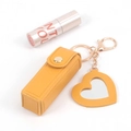 Yellow leather mini lipstick pouch keychain with gold heart mirror accessory - No Logo Yellow