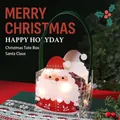 Transparent Christmas gift box with Santa Claus print, LED lights and green handle - [Santa Claus] Portable Folding Box