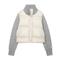 Giacca trapuntata bianco avorio con maniche in maglia grigia e collo alto con bottoni - XS / Grigio