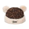 Winter leopard print baby beanie with warm double plush pom-poms and fleece brim - Letter Embroidery Style (Coffee A) / Coffee