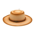 Flat brim gradient wool fedora hat with brown leather band and metallic skull badge - One Size / Beige (With Skull Decoration)