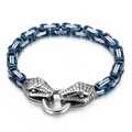 Bracciale hip-hop da uomo con testa di serpente e catena bizantina in argento e blu - Blu (KB151141-Z)
