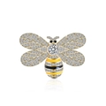 Enamel bee brooch with yellow stripes, cubic zirconia wings, and a large round main crystal - Gold Striped Enamel Bee (K1138-GO)