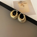 Golden geometric hoop earrings with sparkling crystal mesh pavé inlay for women - Golden Mesh Stardust Hoop (48#)