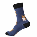 Donkerblauwe halfhoge sokken met schattige Corgi-patronen en zwarte hiel en teen - Eén maat / Corgi / Donkerblauw
