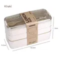 Khaki 900ml three-layer wheat straw lunch box with cutlery and BPA-free material - 900ml Wheat Straw 3-Layer Lunch Box (Beige)