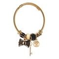 Adjustable golden stainless steel rope bracelet featuring bow and tree of life charms - Black