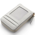 Light grey pebble leather accordion card holder with ID window and gold zipper - Gray