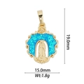 Detailed size view of Virgin Mary 18k gold plated pendant with blue opal stone inlay - DZ-945/Round Blue Opal Virgin Mary