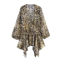 Women's deep V-neck leopard print wrap top with puff sleeves and matching belt - XS / Leopard Print