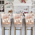 Drei beige Stuhlhussen aus Leinen mit 3D-Schneemann-Stickerei und Rentier für Weihnachten - Schneemann / 58x51cm