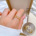 Verstelbare gouden ginkgo ring met volledige zirkoon inleg en geometrisch driehoekig design - Verstelbaar Open / Echt Verguld (J0027)