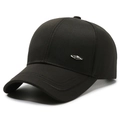 Casquette de baseball classique en coton noir pour hommes avec badge en métal argenté - Réglable / Étiquette Métallique en Losange Noir (B-471)