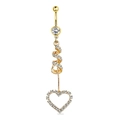 Piercing de nombril doré avec pendentif spirale en zircon et breloque cœur en acier - XY-10 Coeur Spirale