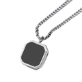 Men's stainless steel box chain necklace with a black enamel octagonal pendant - Pearl Chain (60cm) / Steel