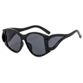Y2K oversized black sunglasses with futuristic winged frame and streamlined cutouts - Black Frame Grey Lens
